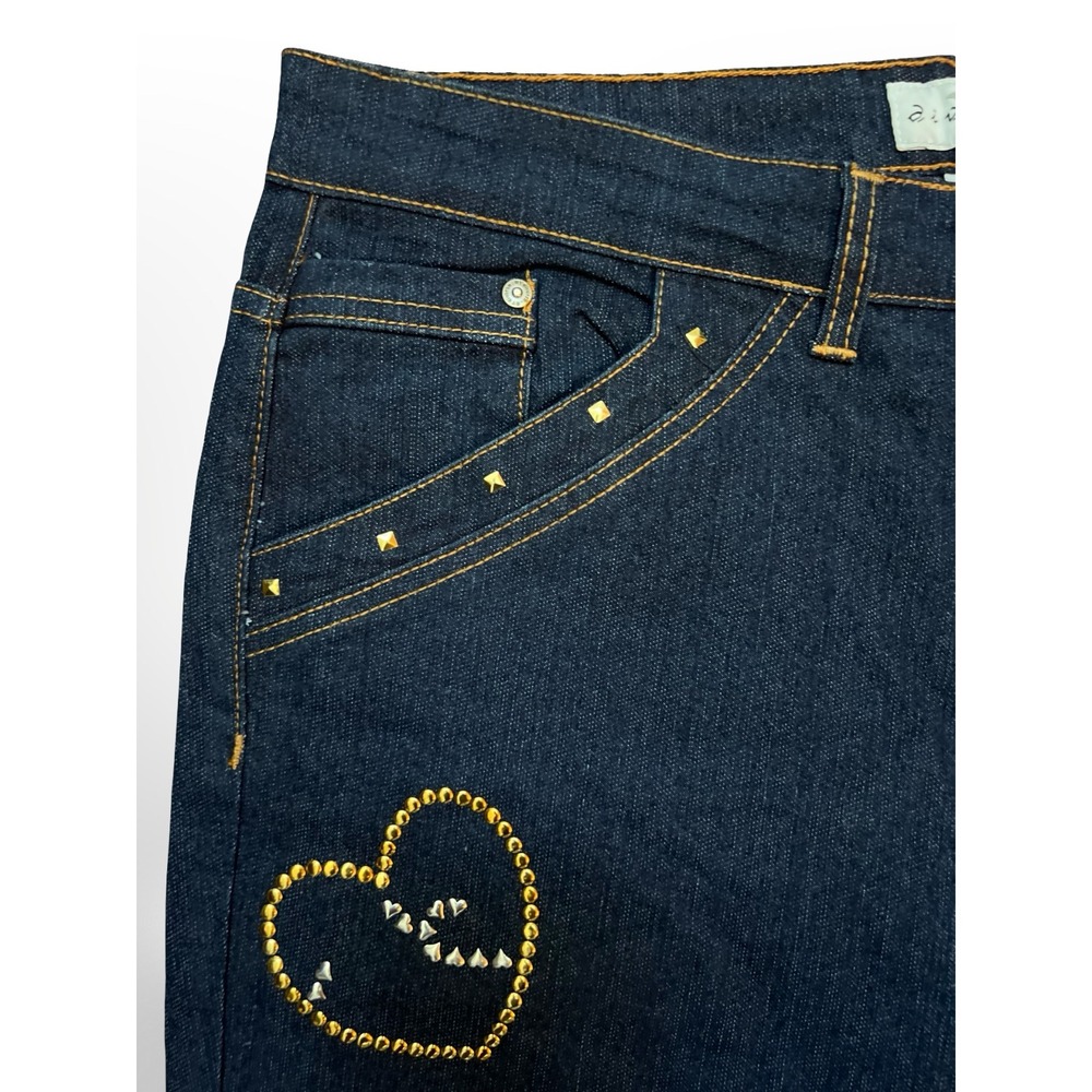 Diversa Y2K Womens 14 Studded Heart Bling Bootcut Jeans Dark Wash Denim 2000s - Picture 15 of 16
